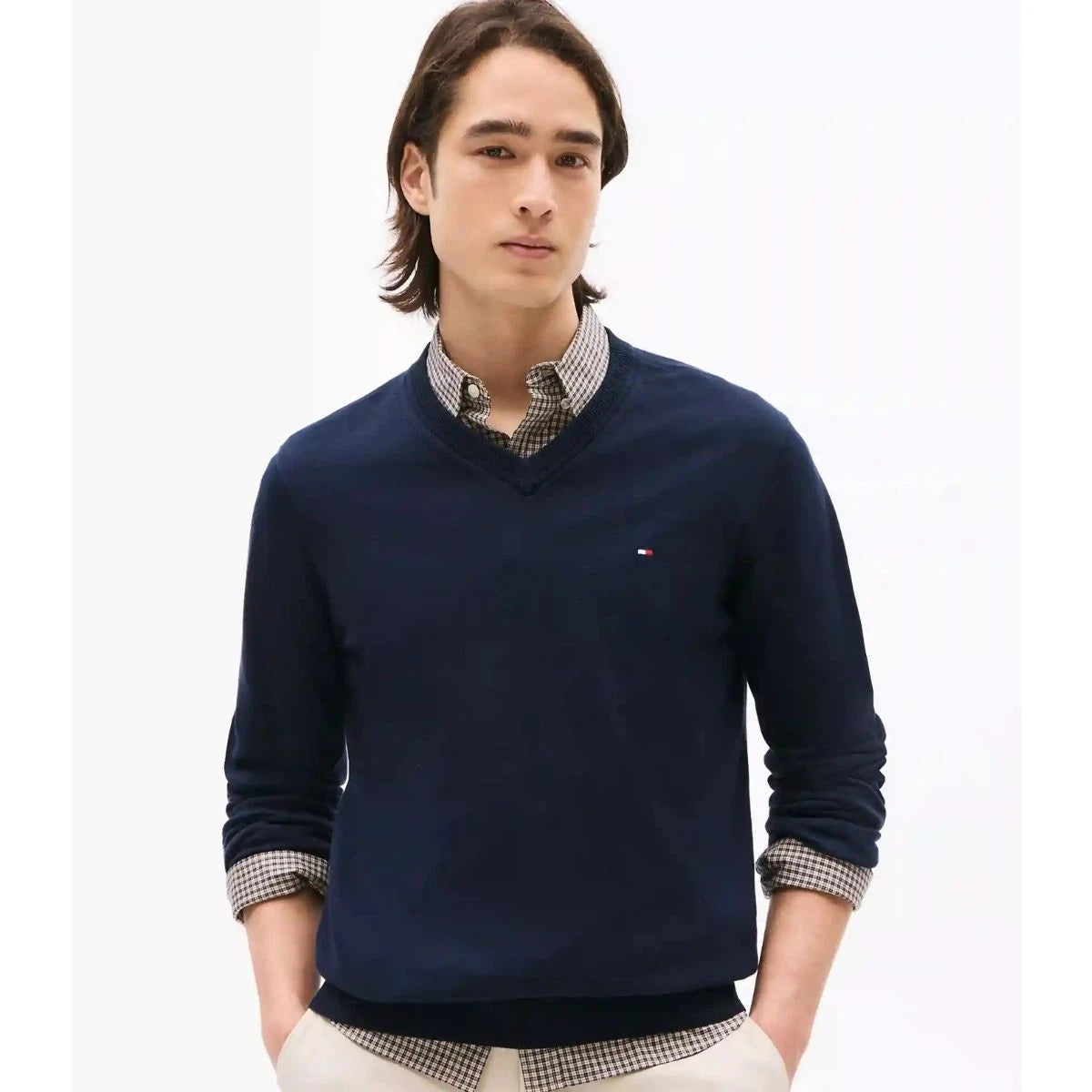 Buso Suéter Cuello V Hombre Tommy Hilfiger 100 Algodón Elegancia Y Confort