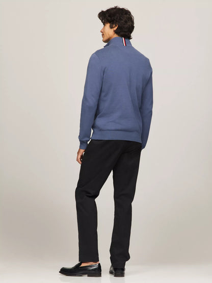 Suéter Tommy Hilfiger Medio Cierre – Azul Acero 100% Original