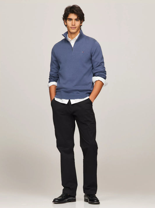 Suéter Tommy Hilfiger Medio Cierre – Azul Acero 100% Original
