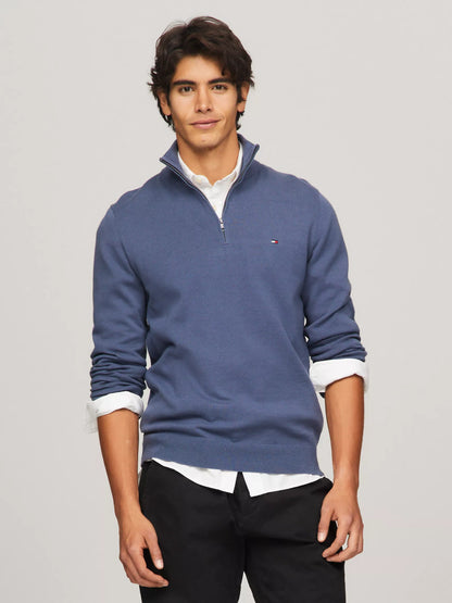 Suéter Tommy Hilfiger Medio Cierre – Azul Acero 100% Original