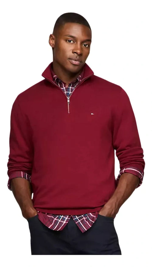 Suéter Tommy Hilfiger Original Media Cremallera – Vino Tinto 100% ORIGINAL