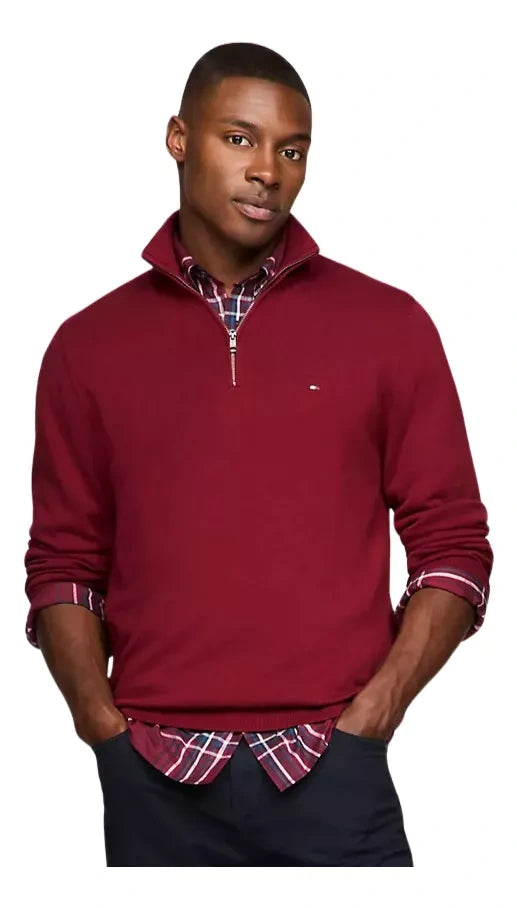 Suéter Tommy Hilfiger Original Media Cremallera – Vino Tinto 100% ORIGINAL